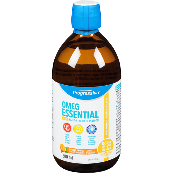 Progressive OmegEssential +D High Potency Fish Oil Natural Orange Flavour 500 ml, $12.00/100ml