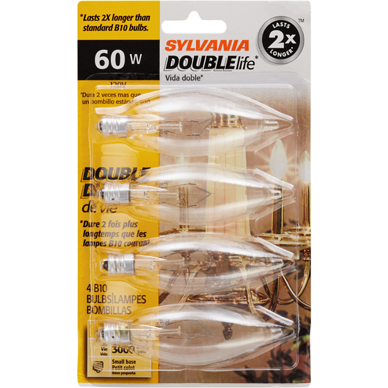 Sylvania 3000 Hour Bulb 60W B10 CAN 1 ea, $1.25/1ea