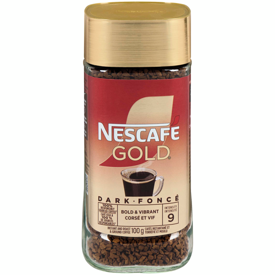 Nestlé Café à torréfaction corsée instantanée et Café moulu et torréfié GOLD 100 g, 9,99 $/100g