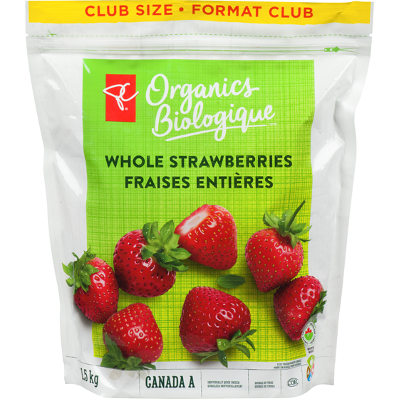 PC Biologique Fraises Surgelées Format Club 1.5 kg, 1,40 $/100g
