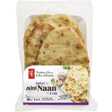 le Choix du Président Mini Pains Plats Naan À L’Ail, 4 180 g, 1,39 $/100g