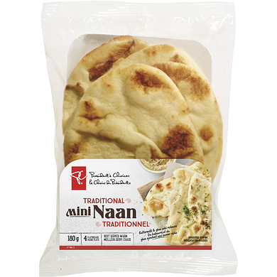 le Choix du Président Mini Pains Plats Traditionnels Naan, 4 Pains Plats 180 g, 1,39 $/100g