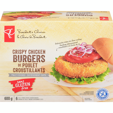 le Choix du Président Burgers Au Poulet Sans Gluten 600 g, 1,50 $/100g
