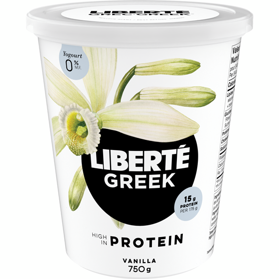 Liberte Greek 0% Yogurt, Vanilla, High Protein 750 g, $1.07/100g