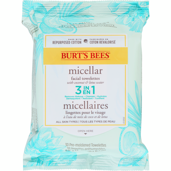 Burt’s Bees Lingettes nettoyantes à l’eau micellaire avec huile de cyprès blanc 30 ea, 0,33 $/1ch