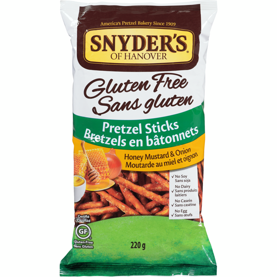 Snyders Gluten Free Honey Mustard & Onion Pretzel Sticks 220 g, $2.72/100g