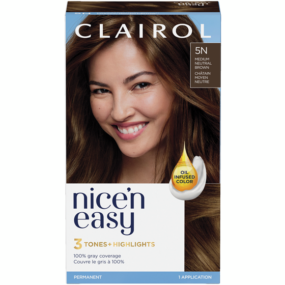 Nice N' Easy Nice'n Easy 5N Medium Neutral Brown, Permanent Hair Dye, Superior Natural Looking Colour 1 ea, $8.74/1ea