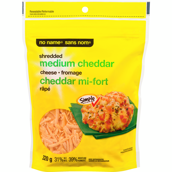 No Name Shredded Medium Cheddar 320 g, $2.03/100g