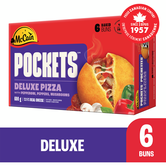 McCain Pizza Pockets Deluxe, 6 pack 600 g, $1.17/100g