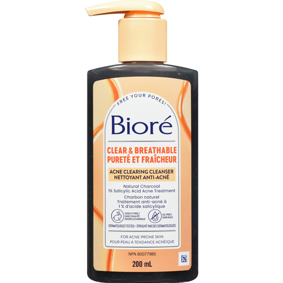 Biore Charcoal Acne Clearing Cleanser, Salicylic Acid Face Wash for Oily, Acne Prone Skin 200 ml, $6.00/100ml
