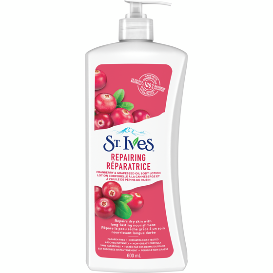 St. Ives Lotion pour le corps canneberge et huile de pépins de raisi 600 ml, 1,08 $/100ml