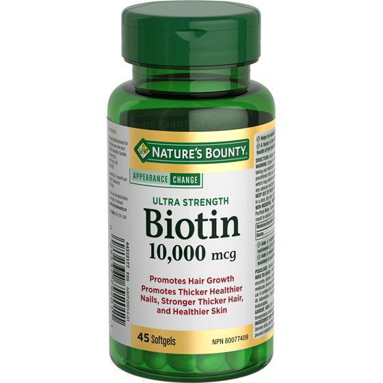 Nature's Bounty Biotin, Ultra Strength, 10,000 mcg, Softgels 45 ea, $0.34/1ea