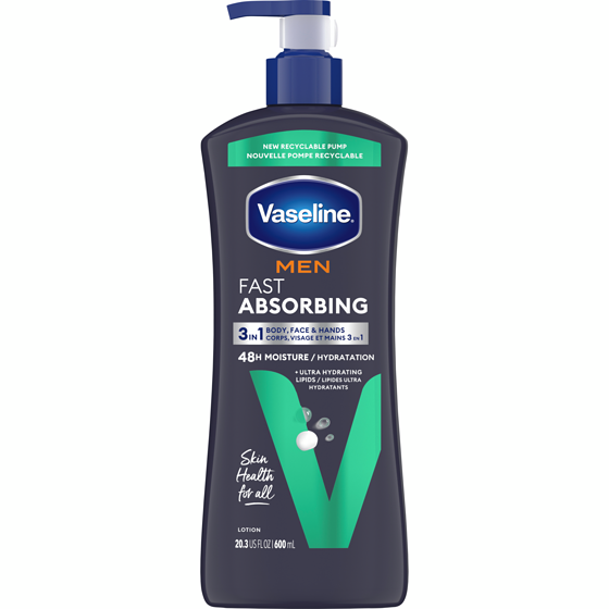 Vaseline Lotion corporelle à absorption rapide Corps, visage et mains 3en1 600 ml, 1,83 $/100ml