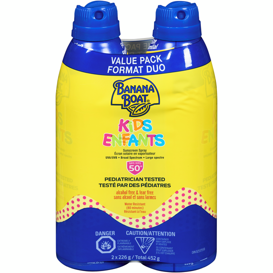 Banana Boat Écran solaire sans larmes à FPS 50+ pour enfants en vaporisateur, emballage duo 452 g, 4,87 $/100g