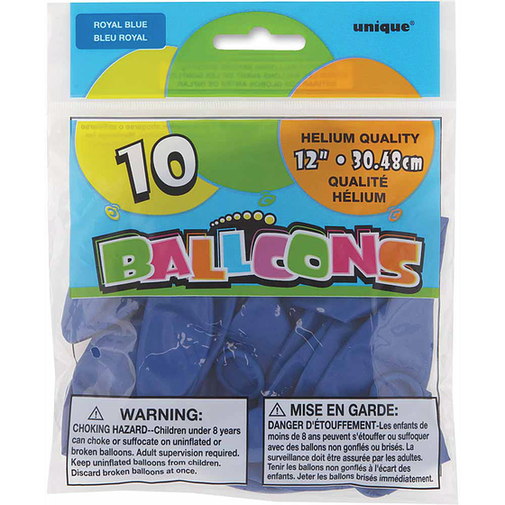 Unique 12" Latex Balloons, 10ct - Royal Blue 10x1.0 ea, $0.15/1ea