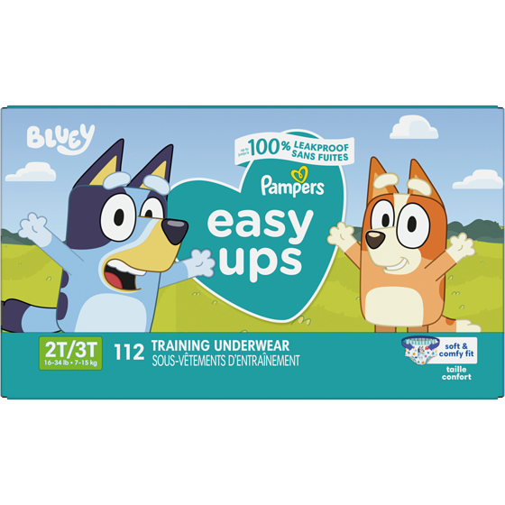 Pampers Sous-vêtements d’entraînement Easy Ups, taille 4 2T/3T, garçons, 112 sous-vêtements 112 ea, 0,39 $/1ch