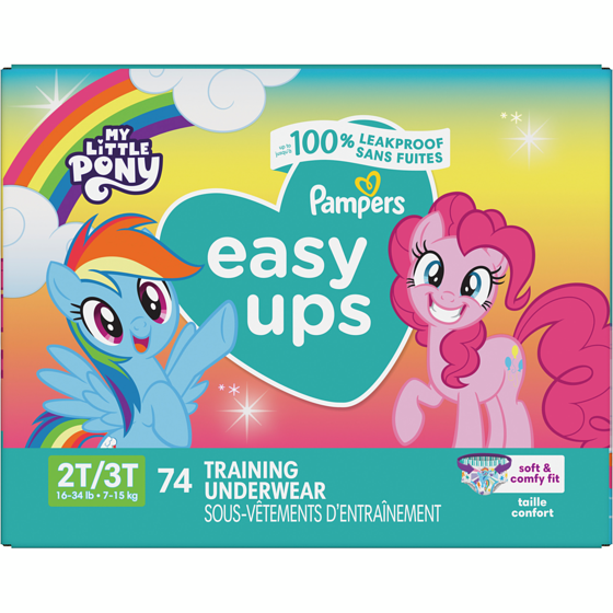 Pampers Sous-vêtements d’entraînement Easy Ups, taille 4 2T/3T, filles, 74 sous-vêtements 74 ea, 0,43 $/1ch
