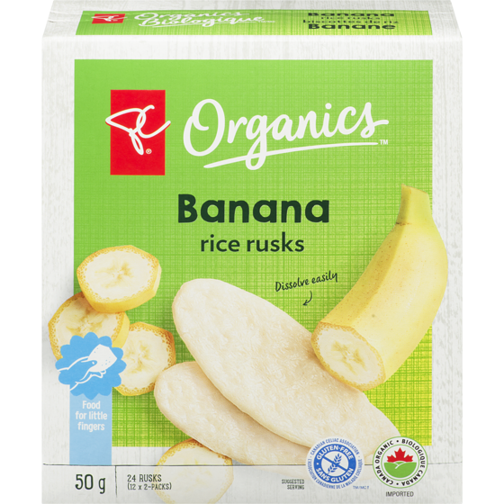 PC Organics Banana Rice Rusks 50 g, $5.00/100g