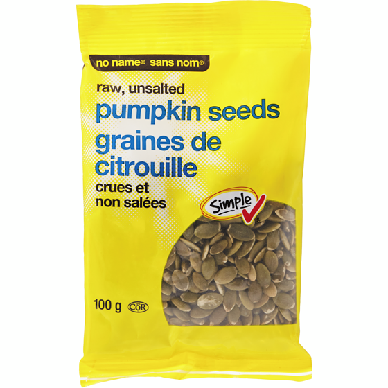 Sans Nom Graines de citrouille crues et non salées 100 g, 2,49 $/100g