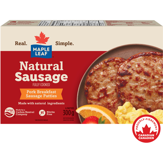 Maple Leaf Fully Cooked Natural Pork Breakfast Sausage Patties 300 g, $3.33/100g