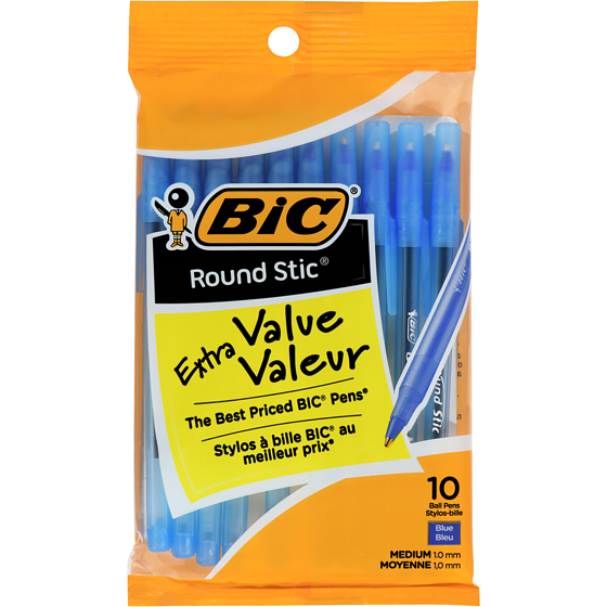 Bic Round STIC Medium Blue Stick Pens 10x1.0 ea, $0.30/1ea