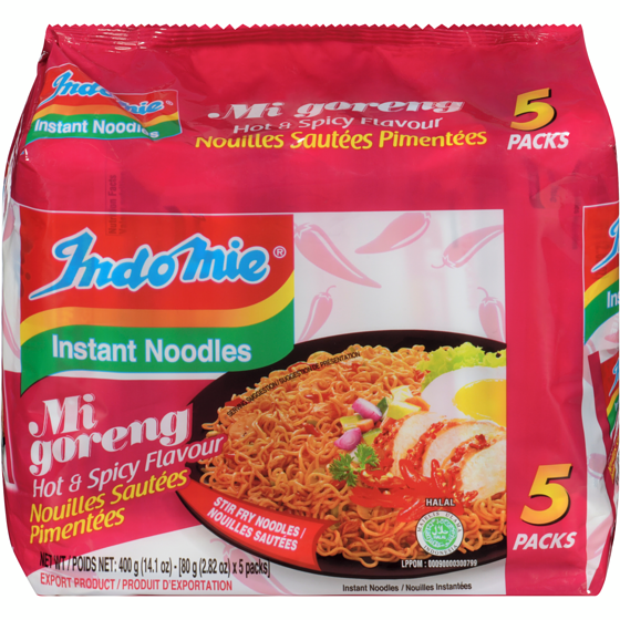 Indomie Instant Noodles Mi Goreng Hot & Spicy 5 Packs X 80 G  5x80.0 g, $0.87/100g