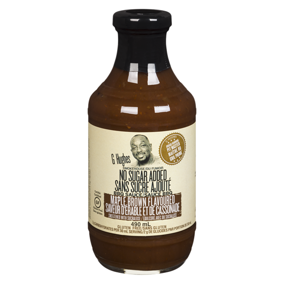 G Hughes Smokehouse Sans Sucre Sauce BBQ Saveur d'erable et de cassonade 490 ml, 1,53 $/100ml