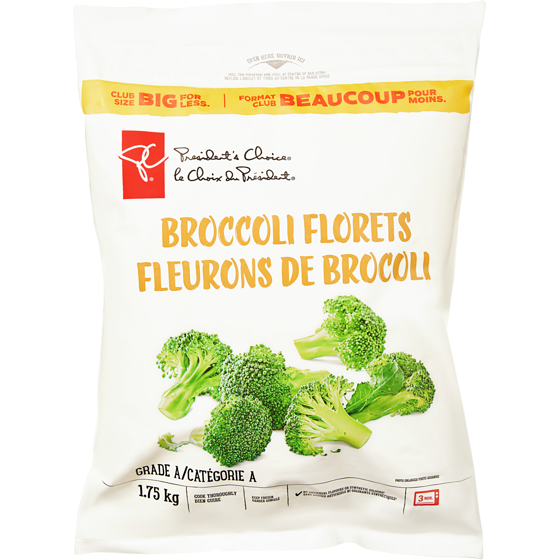 President's Choice Frozen Broccoli Florets Club Size 1.75 kg, $0.57/100g