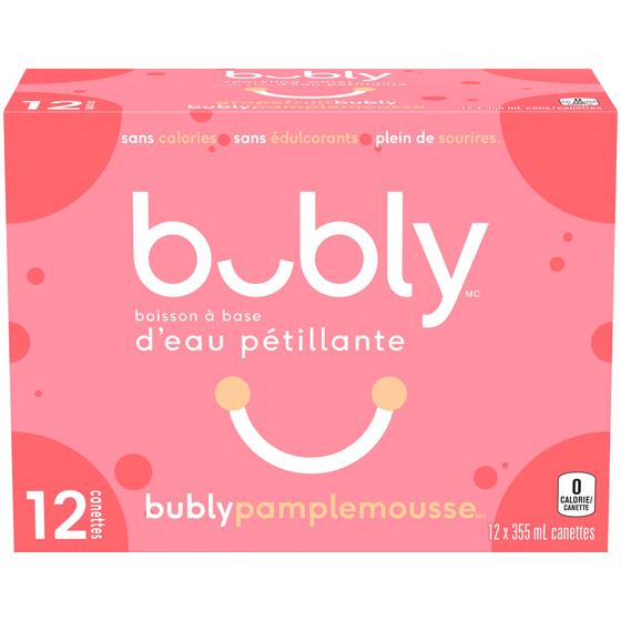 Eau pétillante Bubly Bubly eau pétillante pamplemousse 12x355.0 ml, 0,19 $/100ml