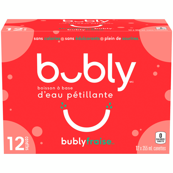 Eau pétillante Bubly Bubly eau pétillante fraise 12x355.0 ml, 0,16 $/100ml