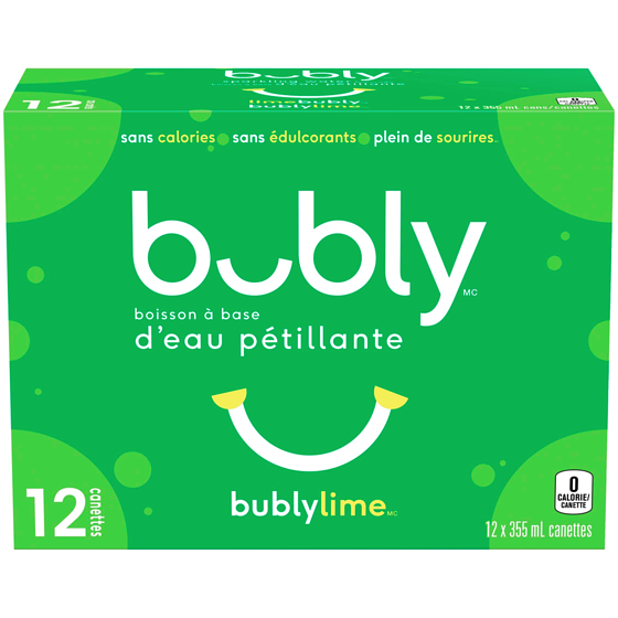 Eau pétillante Bubly Bubly eau pétillante lime, 12 12x355.0 ml, 0,19 $/100ml