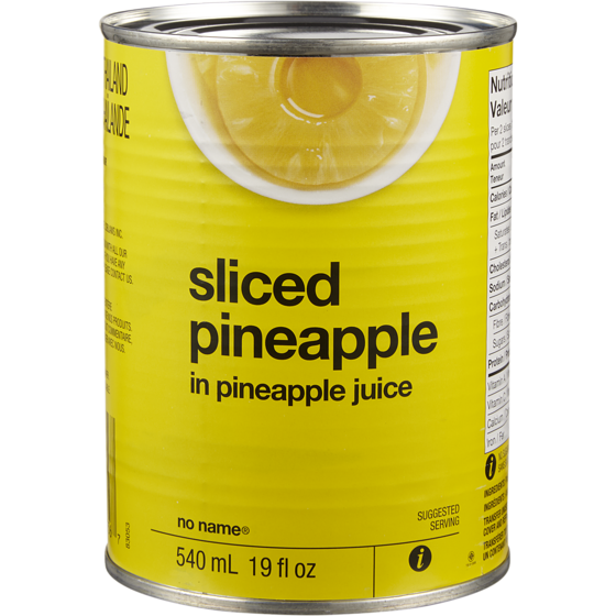 No Name Sliced Pineapple in Pineapple Juice 540 ml, $0.46/100ml
