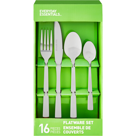 Everyday Essentials Squared Flatware 16x1.0 ea, $0.75/1ea