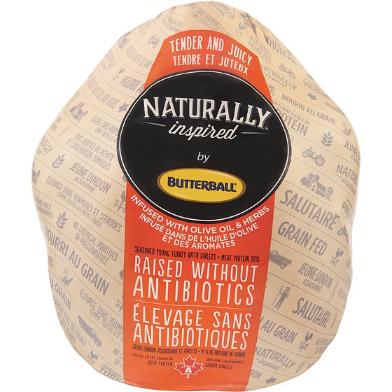 Butterball Naturally Inspired Seasoned Turkey, Raised Without Antibiotics, Frozen (7-9Kg) $8.80/1kg $3.99/1lb