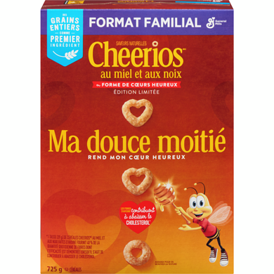 General Mills Céréales à base de grains entiers Cheerios miel et noix, format familial 725 g, 0,76 $/100g