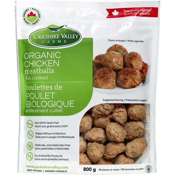 Yorkshire Valley Farms Boulettes de poulet biologiques, entièrement cuites 800 g, 2,50 $/100g