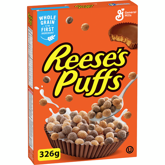 General Mills Reese's Puffs Breakfast Cereal, Peanut Butter Chocolate, Whole Grains 326 g, $1.38/100g
