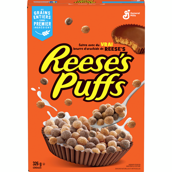 General Mills Reese's Puffs, Céréales Pour le Petit-Déjeuner Saveur Beurre d'Arachide et Chocolat, Grains Entiers 326 g, 1,07 $/100g