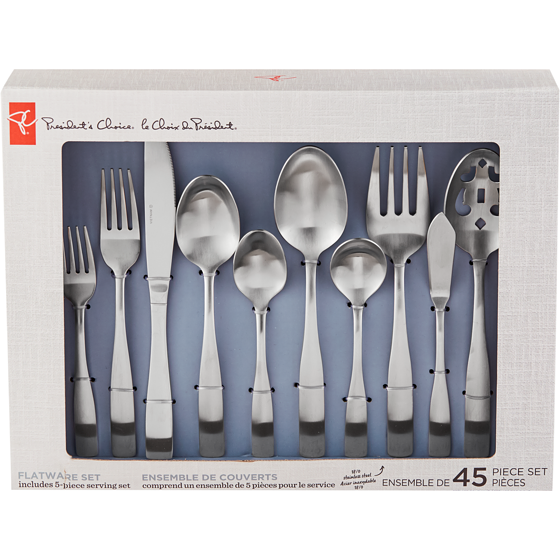 President's Choice President's Choice 46 Piece 18/10 Flatware Set, Eight 5-Piece Serving Set with Wire Storage Tray 45x1.0 ea, $1.56/1ea