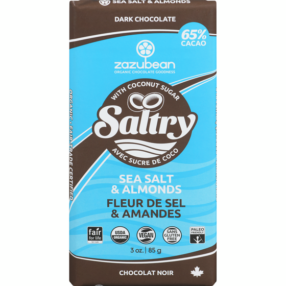 Zazubean Dark Chocolate Sea Salt & Almonds 85 g, $8.22/100g