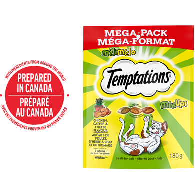 Temptations Gâteries pour chats Mélimélo arômes de poulet, d'herbe à chat et de cheddar 180 g, 1,94 $/100g