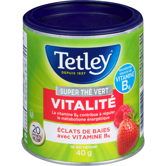Tetley Super Thé Vert Vitalité Éclats de Baies avec Vitamine B? 20 Sachets de Thé 20 ea, 0,25 $/1ch