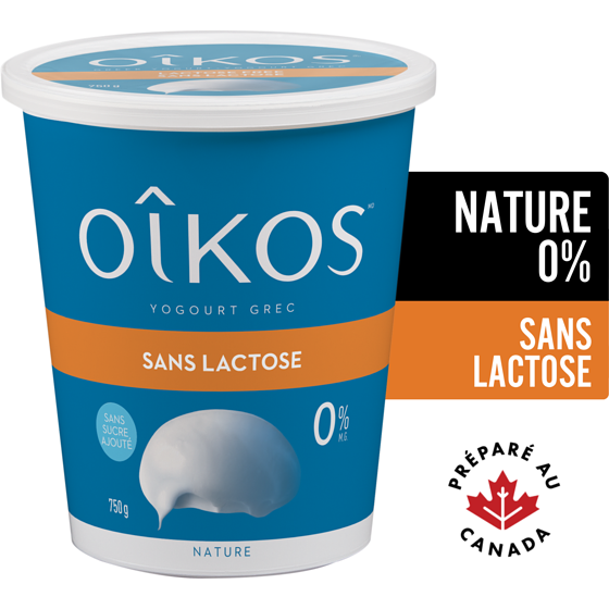 Oikos Yogourt grec sans lactose, sans gras, nature, 0% M.G., sans sucre ajouté 750 g, 1,00 $/100g