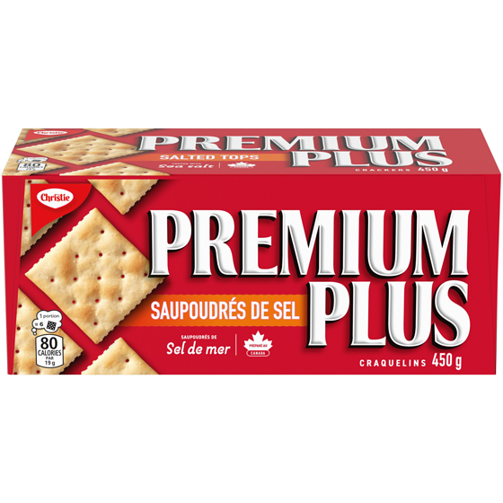 Christie Craquelins PREMIUM PLUS Saupoudrés de sel, la marque de craquelins soda préférée du Canada 450 g, 1,11 $/100g