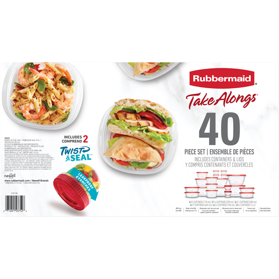 Rubbermaid TakeAlongs Food Storage Containers, Ruby Red, 40-Piece Lunch and Meal Prep Set 1 ea, $0.95/1ea