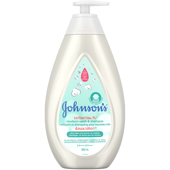 Johnsons Nettoyant Doux Coton et shampoing pour nouveau-nés 800 ml, 1,62 $/100ml