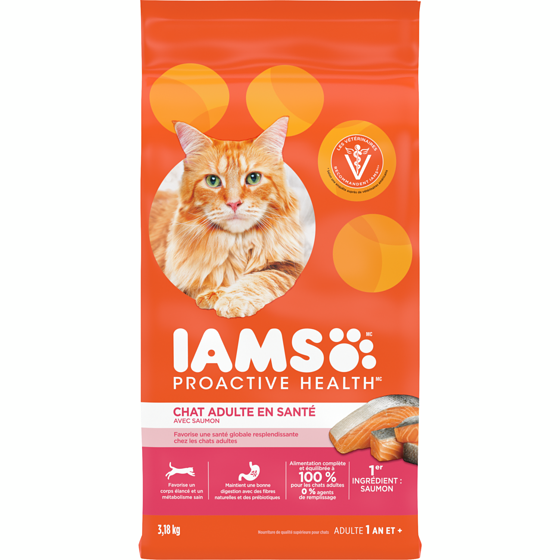 Iams Nourriture sèche pour chats adultes IAMS PROACTIVE HEALTH Healthy Adult avec saumon, sac 3.18 kg, 0,75 $/100g