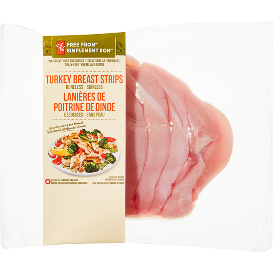 President's Choice Free From Skinless Boneless Turkey Breast Strips $25.33/1kg $11.49/1lb