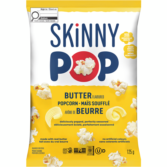 SkinnyPop Popcorn Popcorn Butter Flavoured 125 g, $3.20/100g