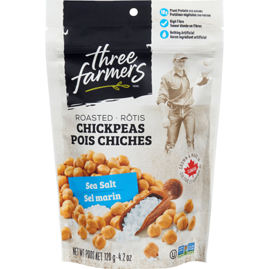 Three Farmers Collation aux Pois Chiches Sel Marin 120 g, 3,75 $/100g